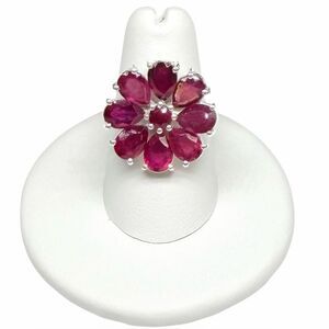Ruby Flower Ring Size 7 Solid 925 Sterling Silver Daisy Multi Stone Statement